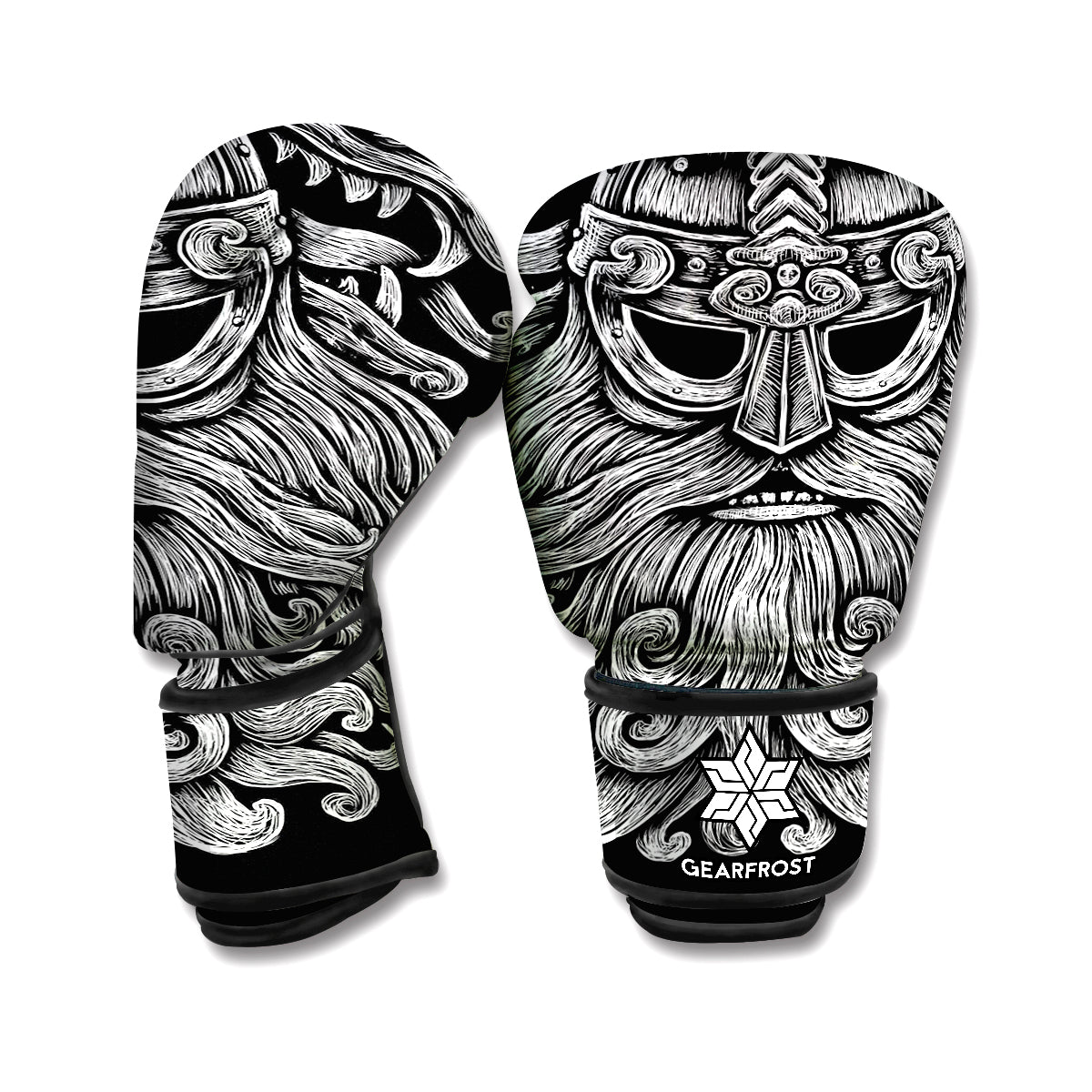 Black And White Odin With Wolfs Print Boxing Gloves