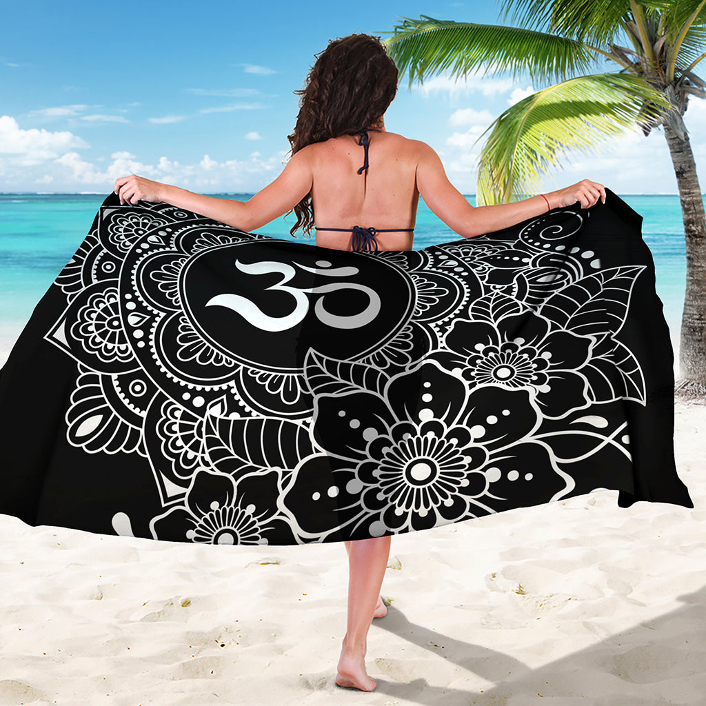 Black And White Om Print Beach Sarong Wrap