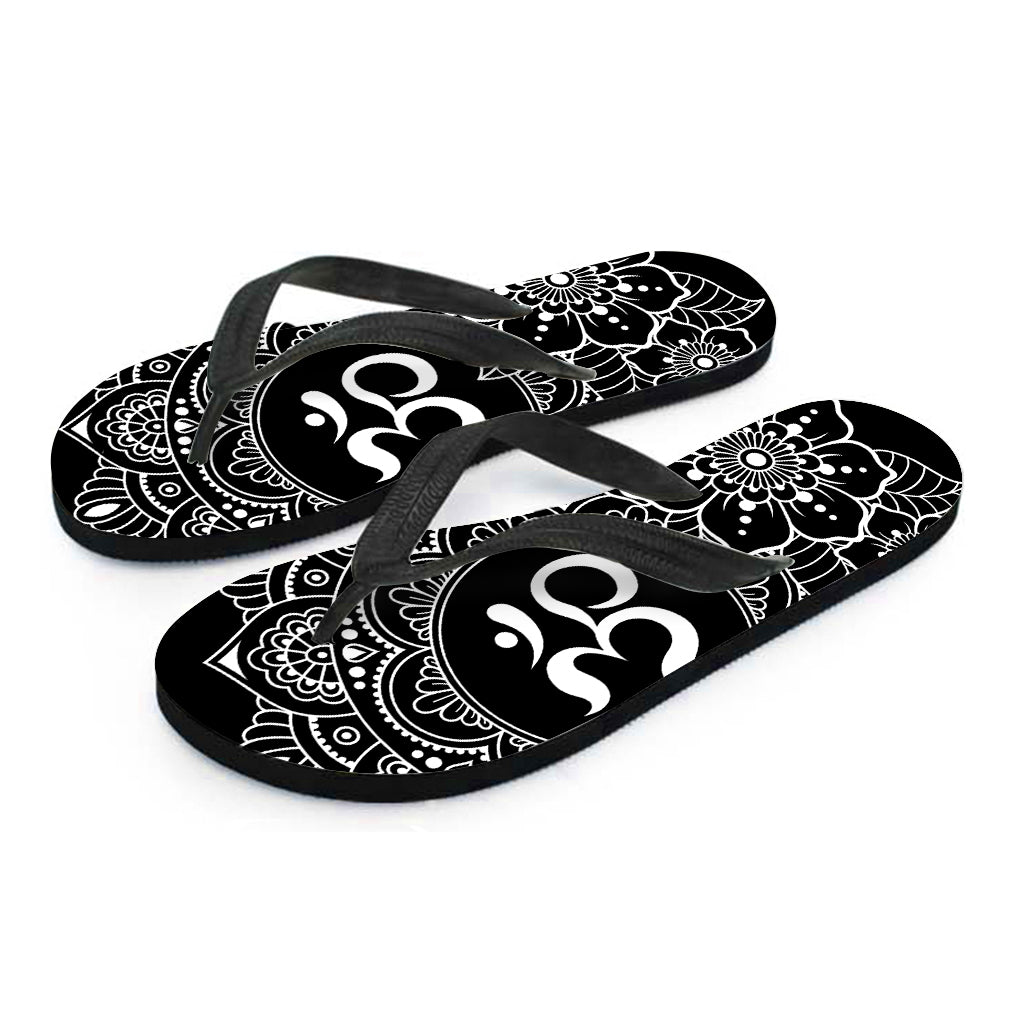 Black And White Om Print Flip Flops