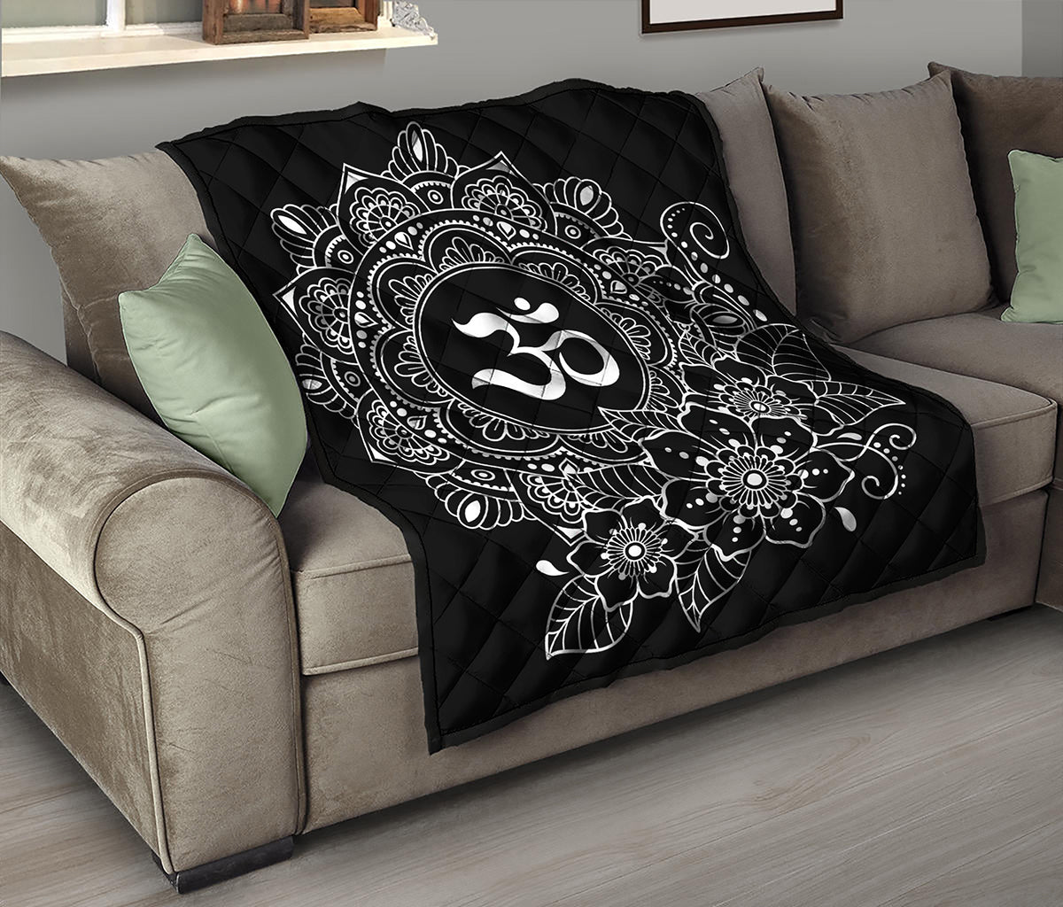 Black And White Om Print Quilt
