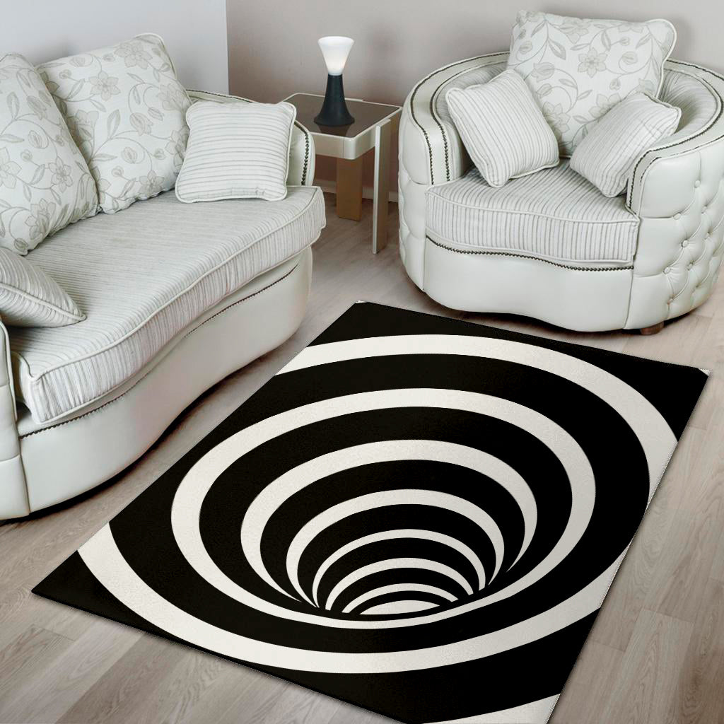 Black And White Optical Illusion Print Area Rug