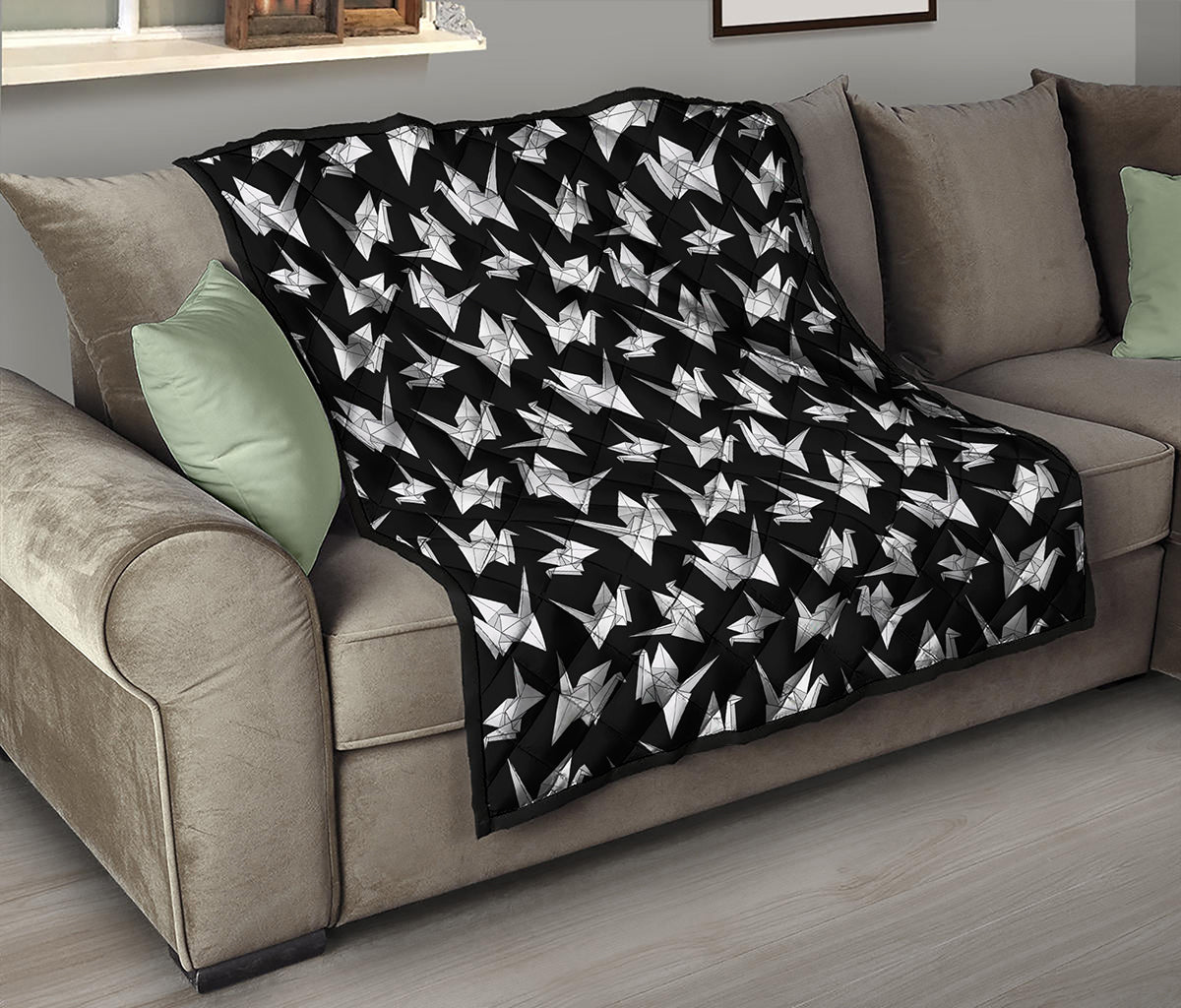 Black And White Origami Pattern Print Quilt