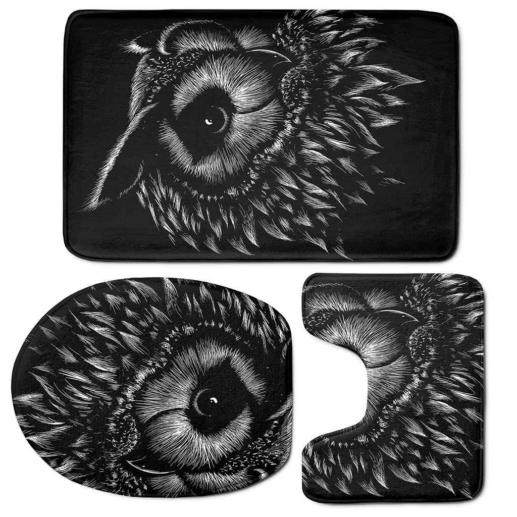 Black And White Owl Print 3 Piece Bath Mat Set