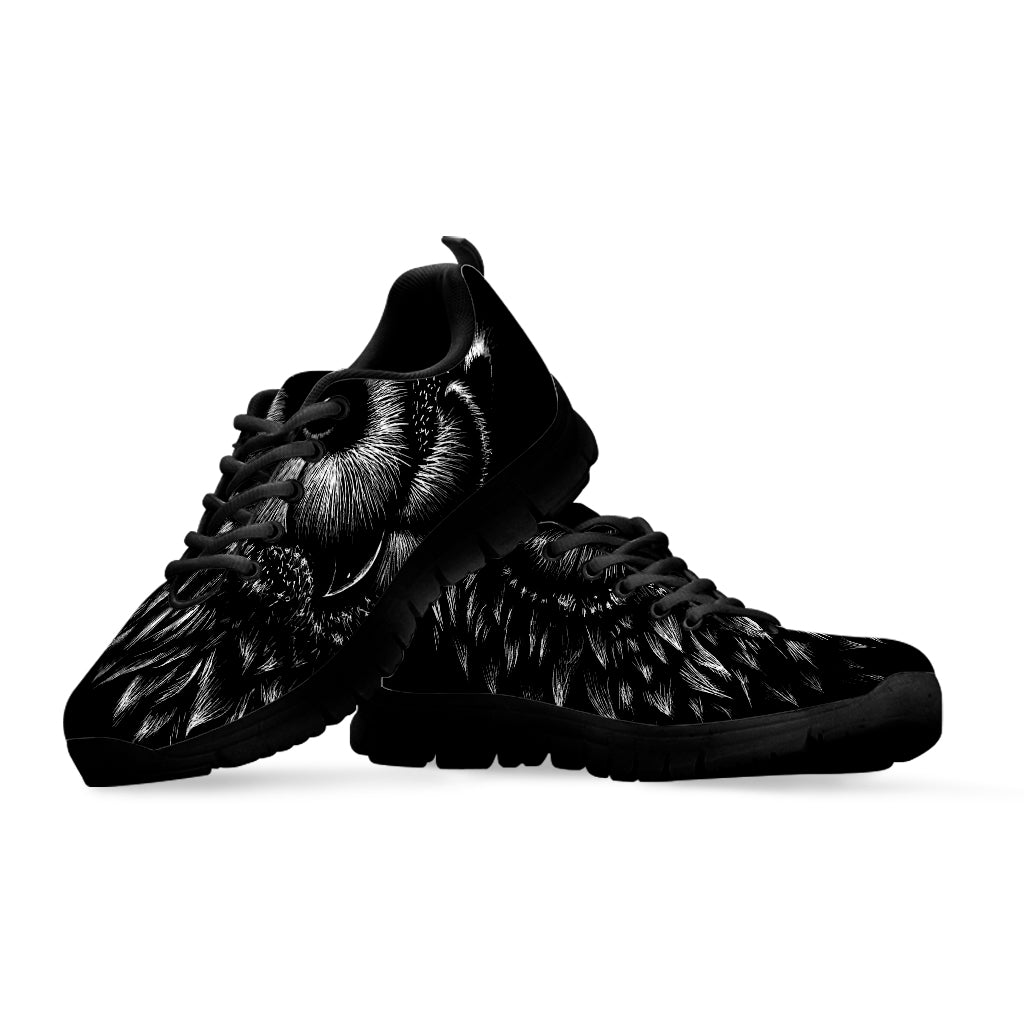 Black And White Owl Print Black Sneakers