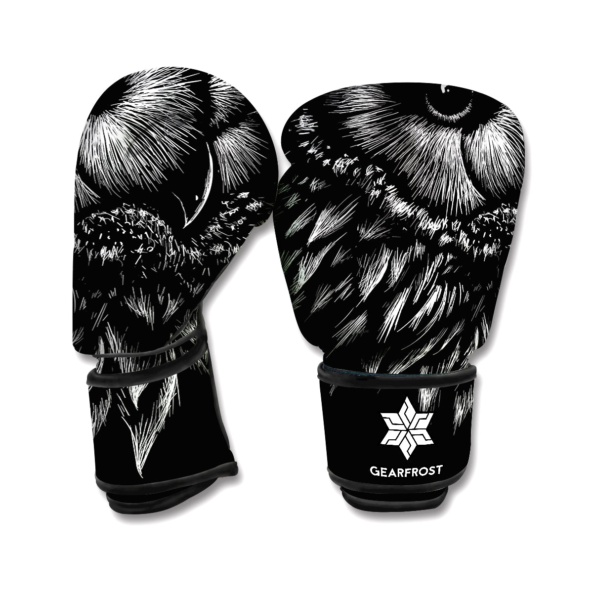 Black And White Owl Print Boxing Gloves