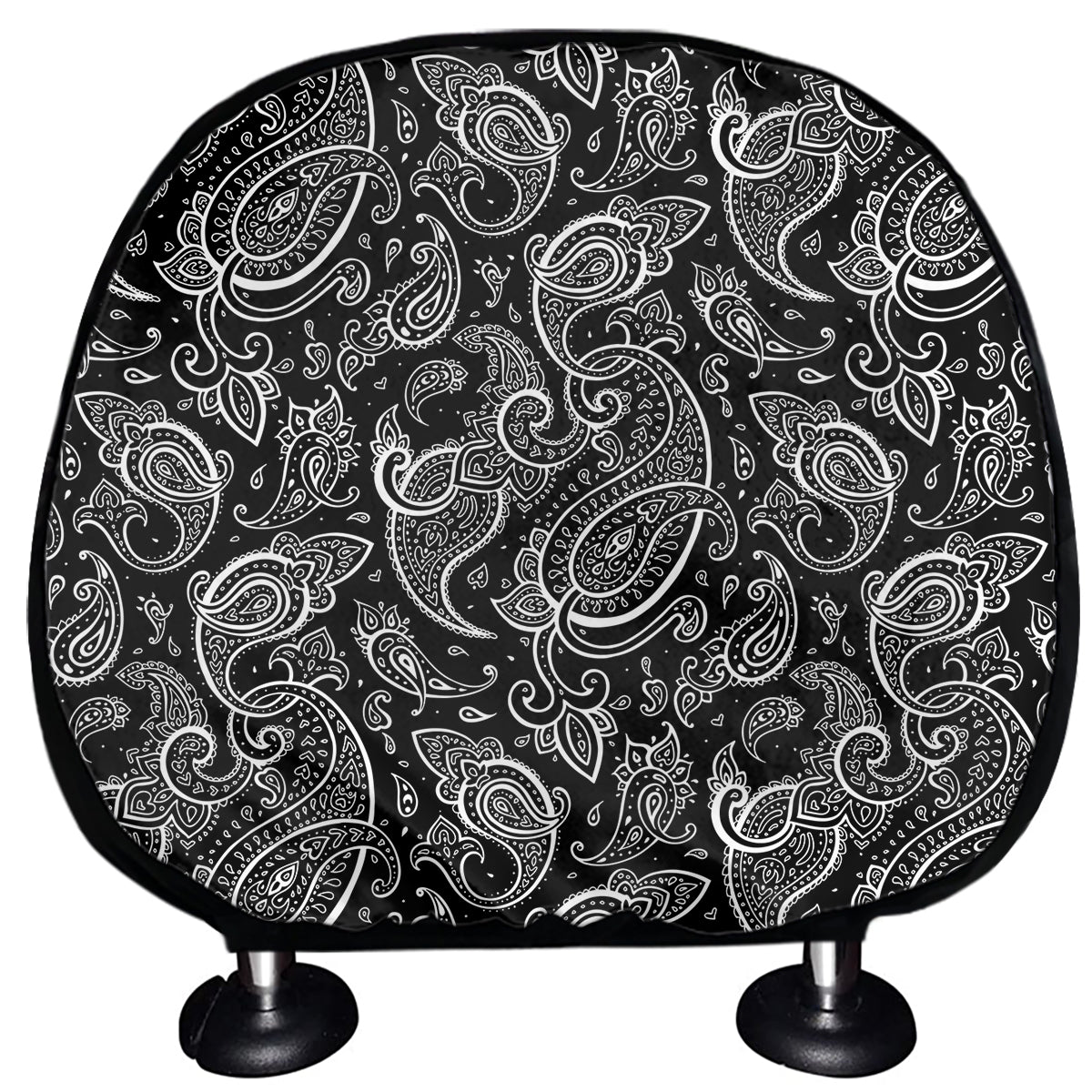 Black And White Paisley Pattern Print Car Headrest Covers