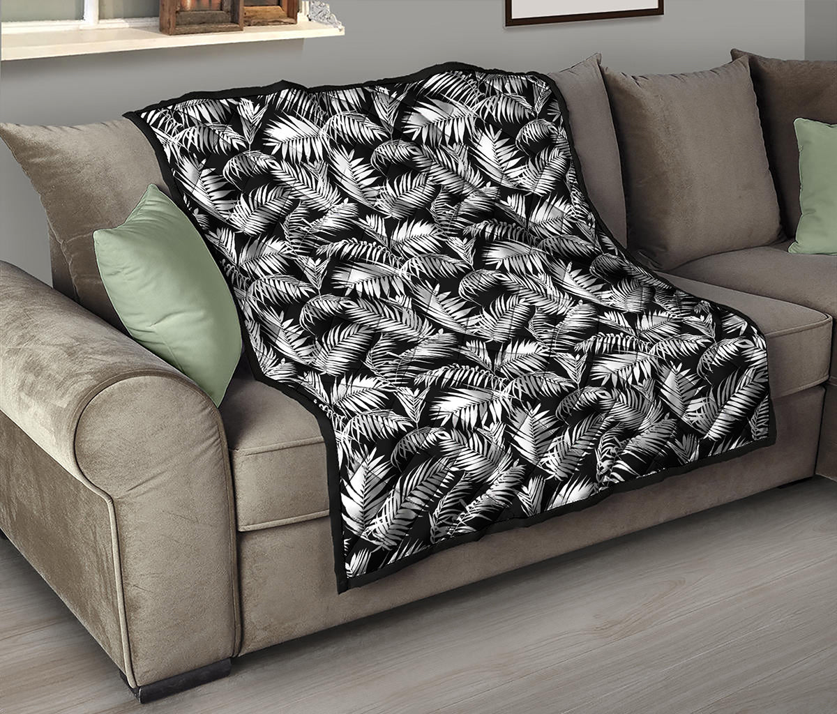 Black And White Palm Leaves Print Quilt