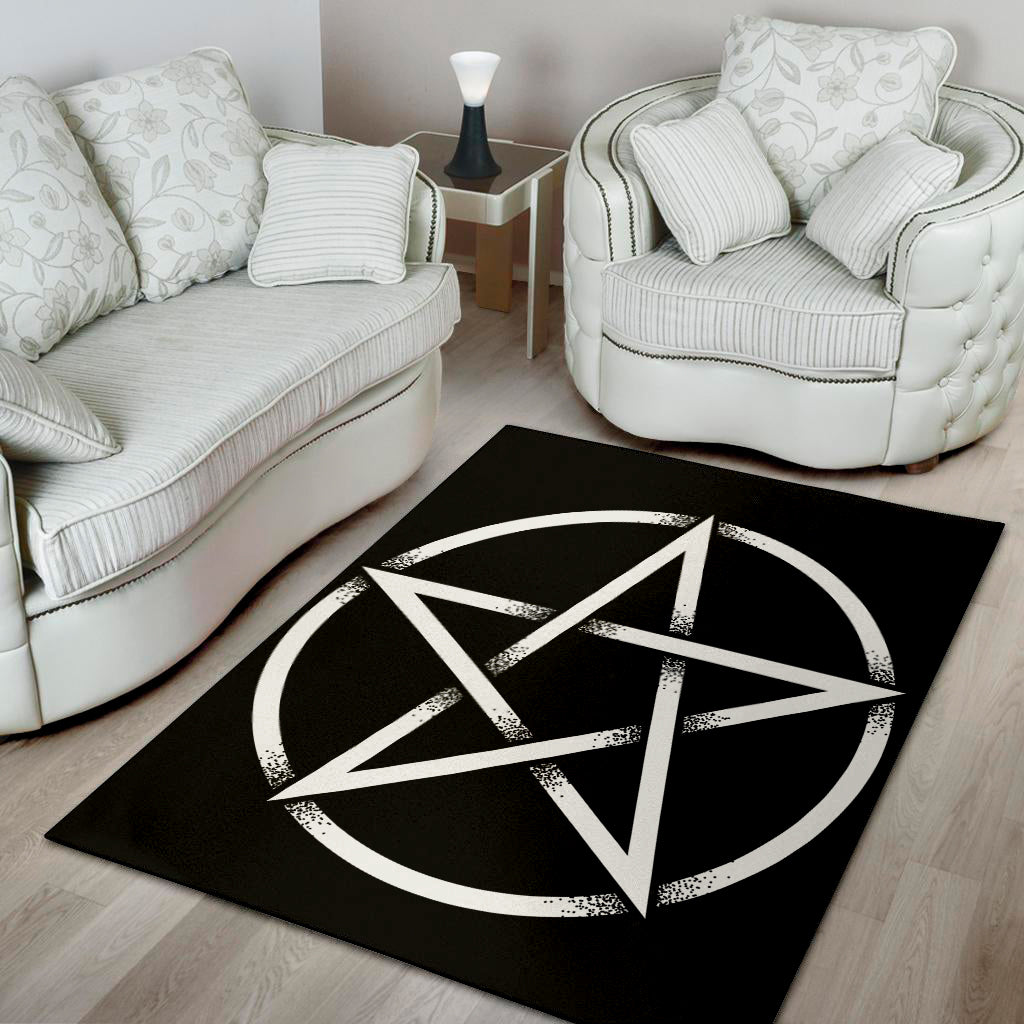 Black And White Pentagram Symbol Print Area Rug