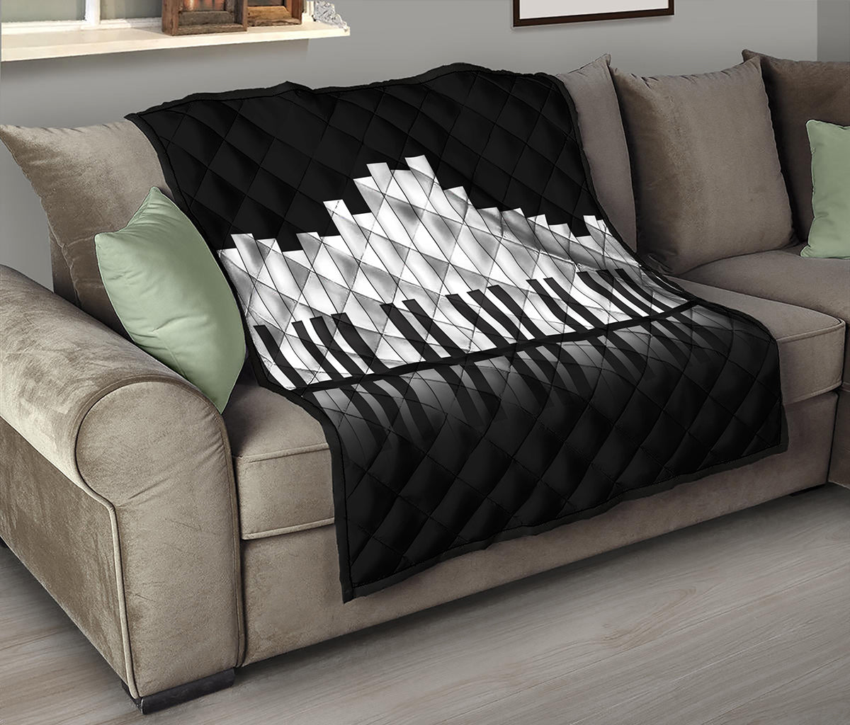 Black And White Piano Keyboard Print Quilt