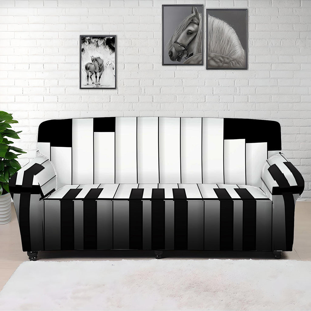 Black And White Piano Keyboard Print Sofa Cover