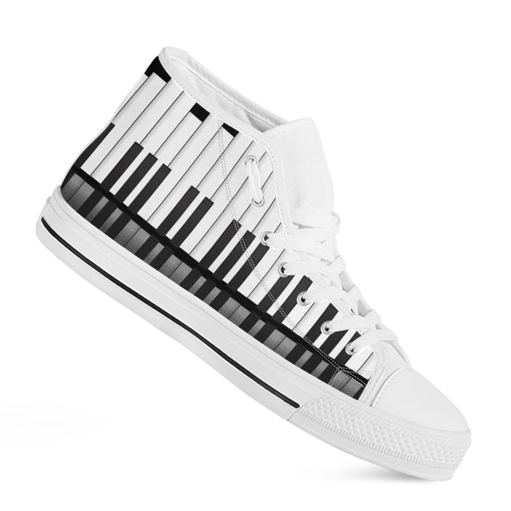 Black And White Piano Keyboard Print White High Top Shoes