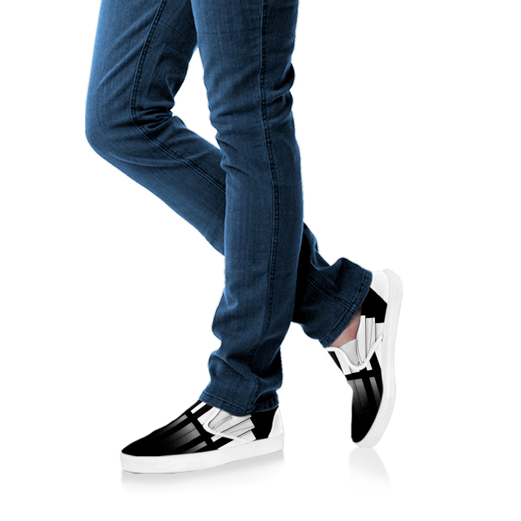 Black And White Piano Keyboard Print White Slip On Shoes