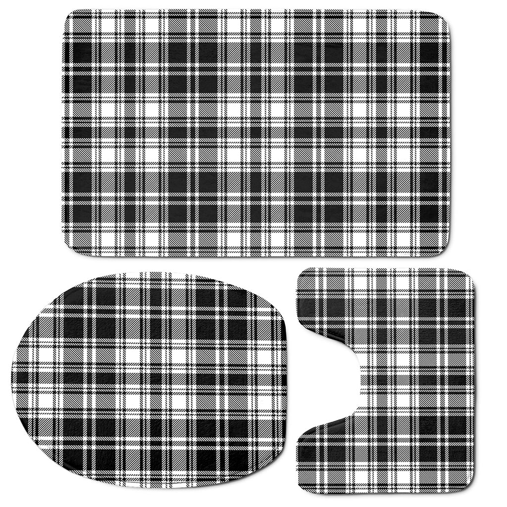 Black And White Plaid Pattern Print 3 Piece Bath Mat Set