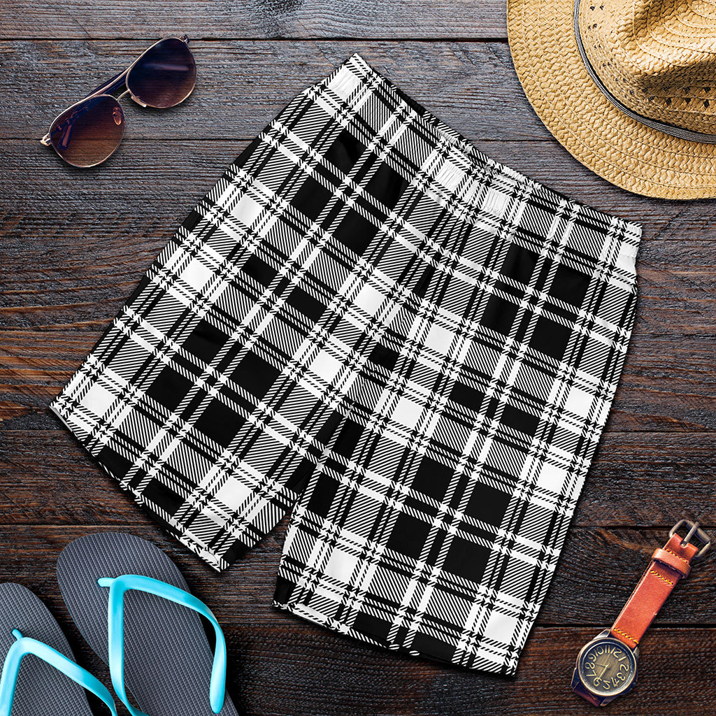 Black And White Plaid Pattern Print Men's Shorts