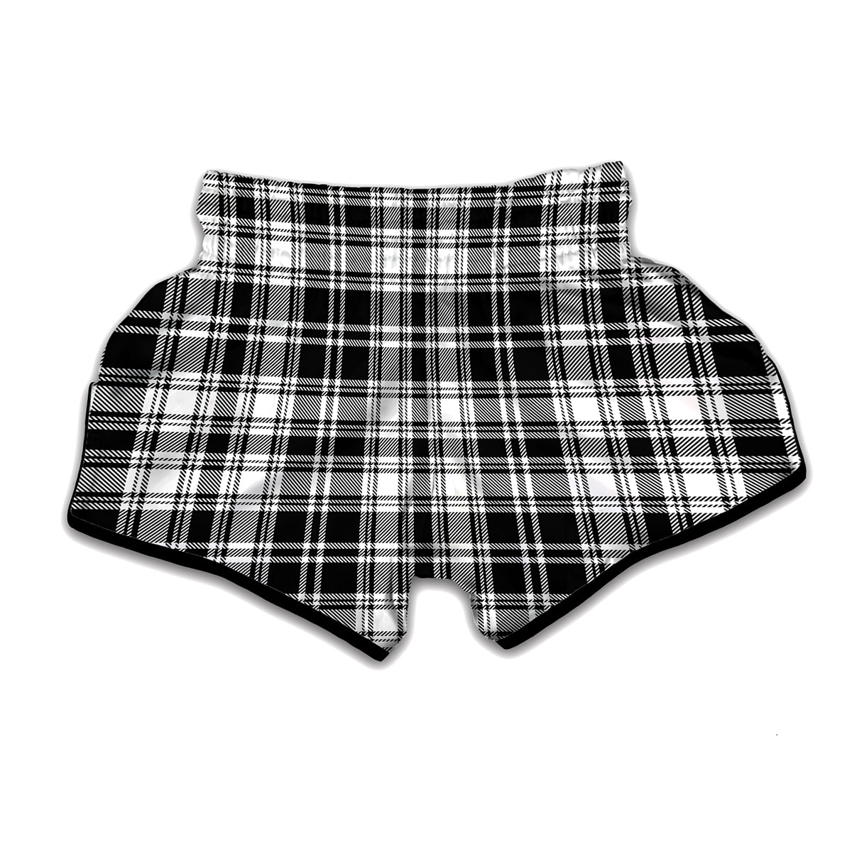 Black And White Plaid Pattern Print Muay Thai Boxing Shorts