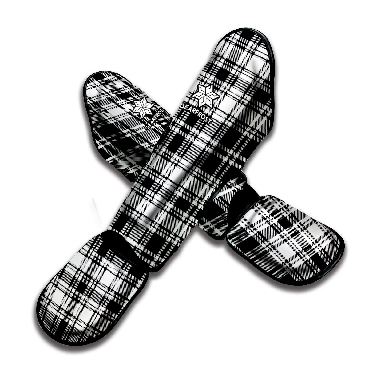 Black And White Plaid Pattern Print Muay Thai Shin Guard