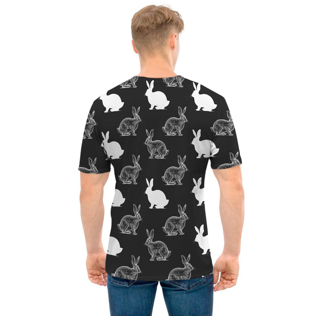 Black And White Rabbit Pattern Print Men's T-Shirt
