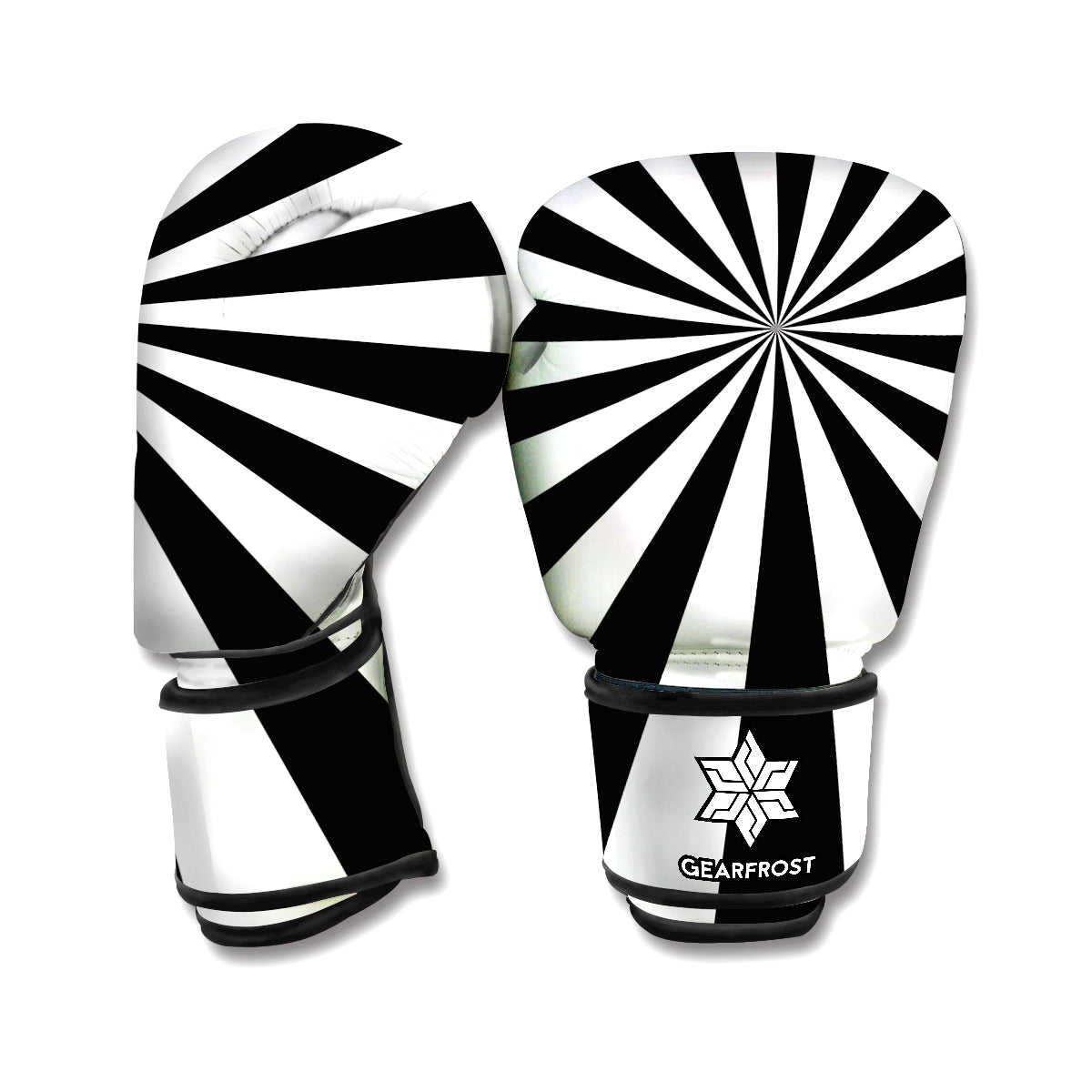Black And White Radial Rays Print Boxing Gloves