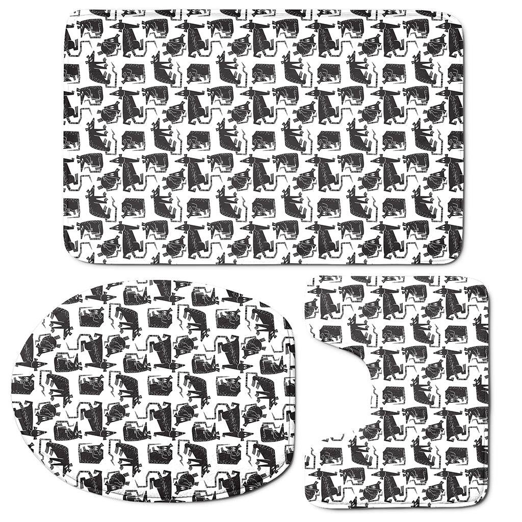 Black And White Rat Pattern Print 3 Piece Bath Mat Set