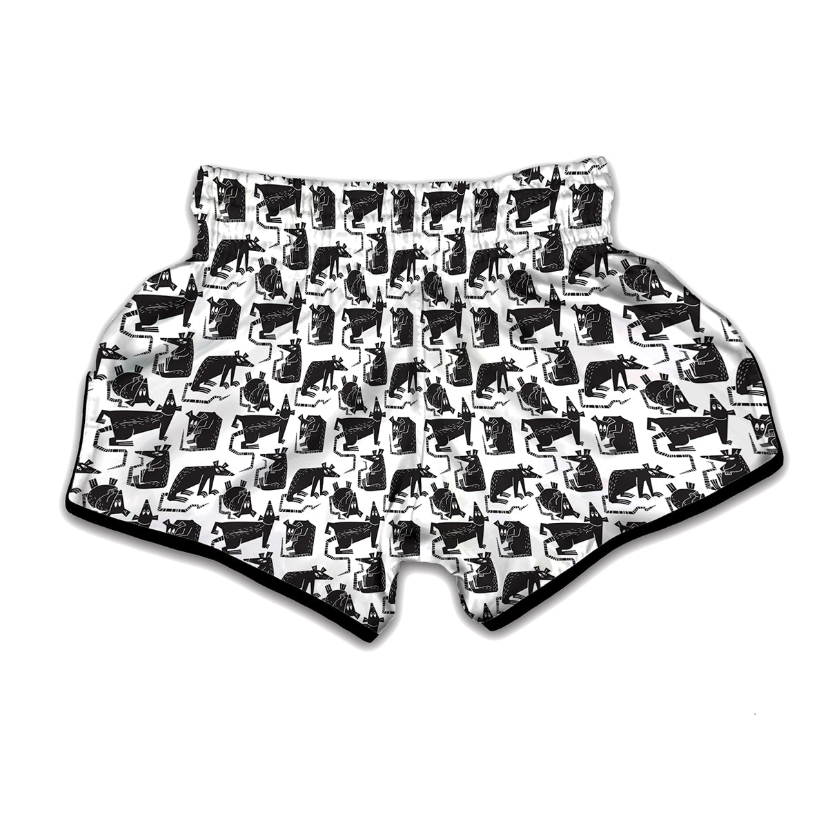 Black And White Rat Pattern Print Muay Thai Boxing Shorts