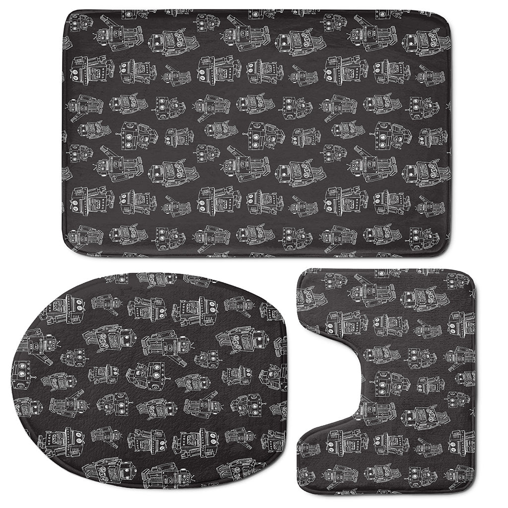Black And White Robot Pattern Print 3 Piece Bath Mat Set
