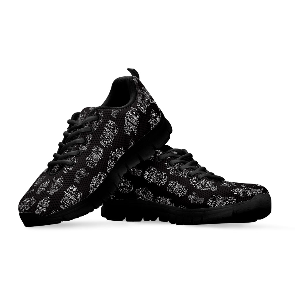 Black And White Robot Pattern Print Black Sneakers