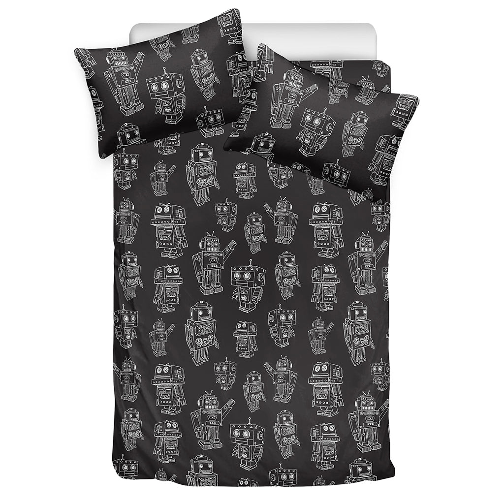 Black And White Robot Pattern Print Duvet Cover Bedding Set