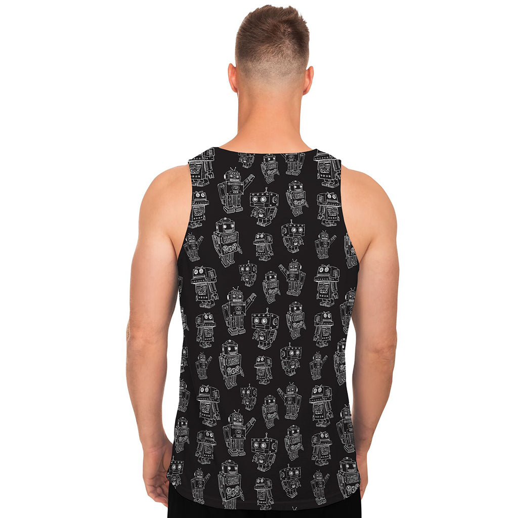 Black And White Robot Pattern Print Men's Tank Top