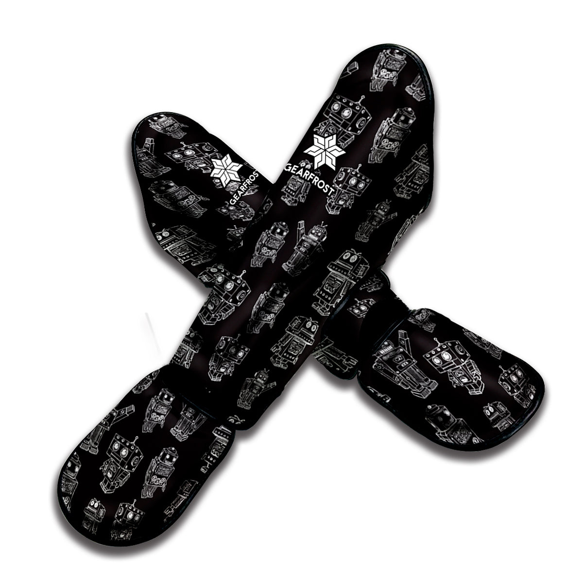 Black And White Robot Pattern Print Muay Thai Shin Guard