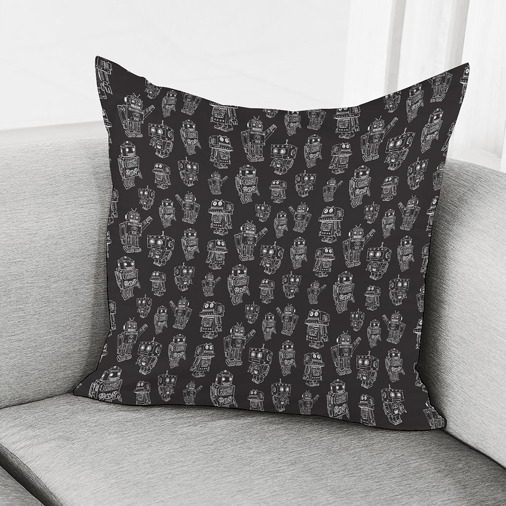 Black And White Robot Pattern Print Pillow Cover