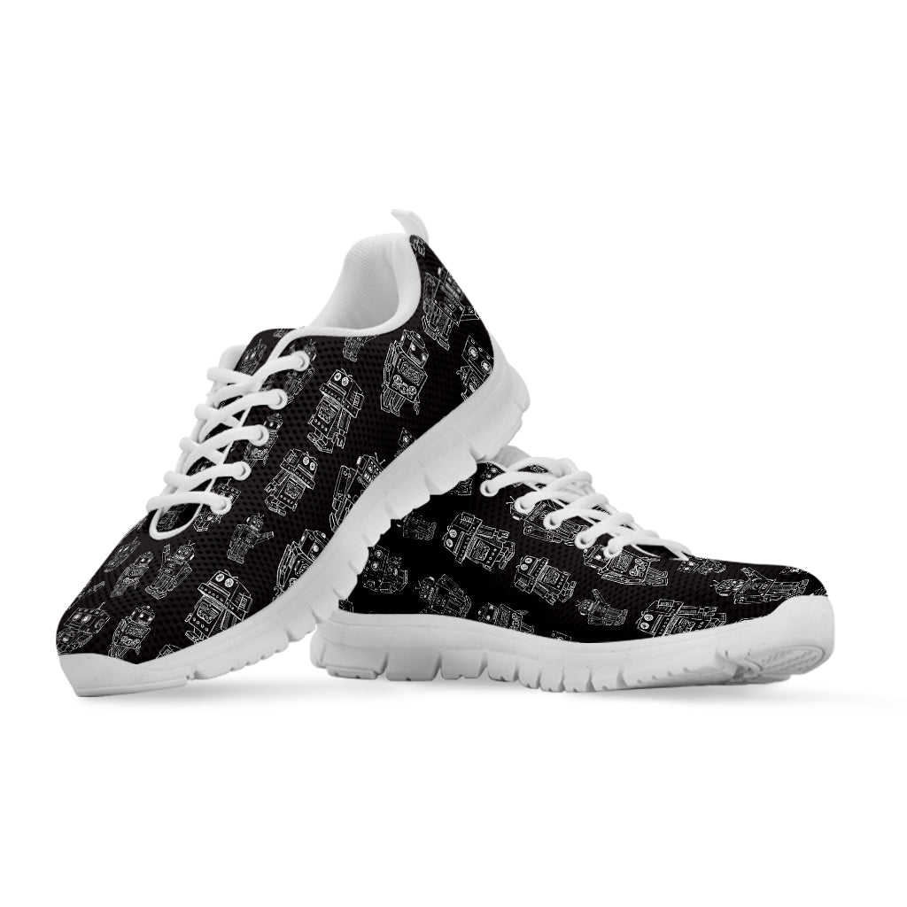 Black And White Robot Pattern Print White Sneakers