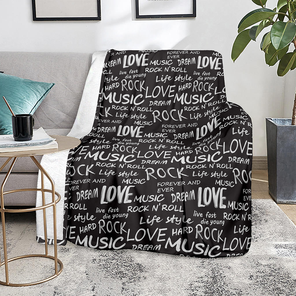 Black And White Rock And Roll Print Blanket