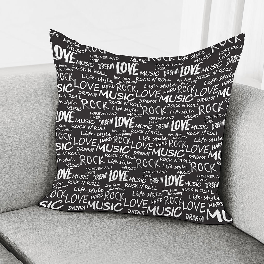 Black And White Rock And Roll Print Pillow Cover