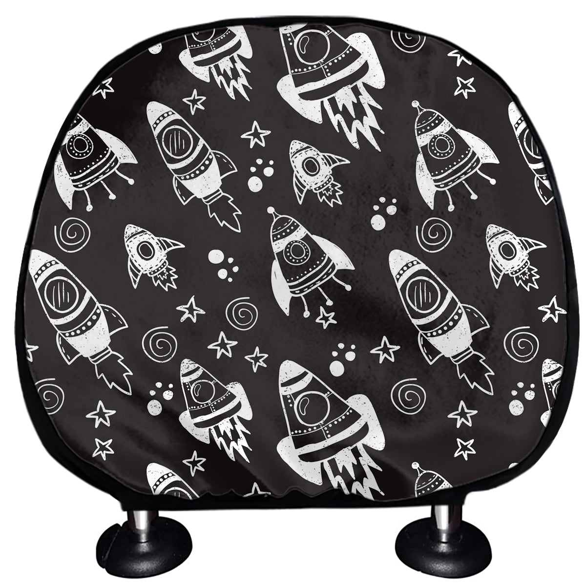 Black And White Rocket Pattern Print Car Headrest Covers