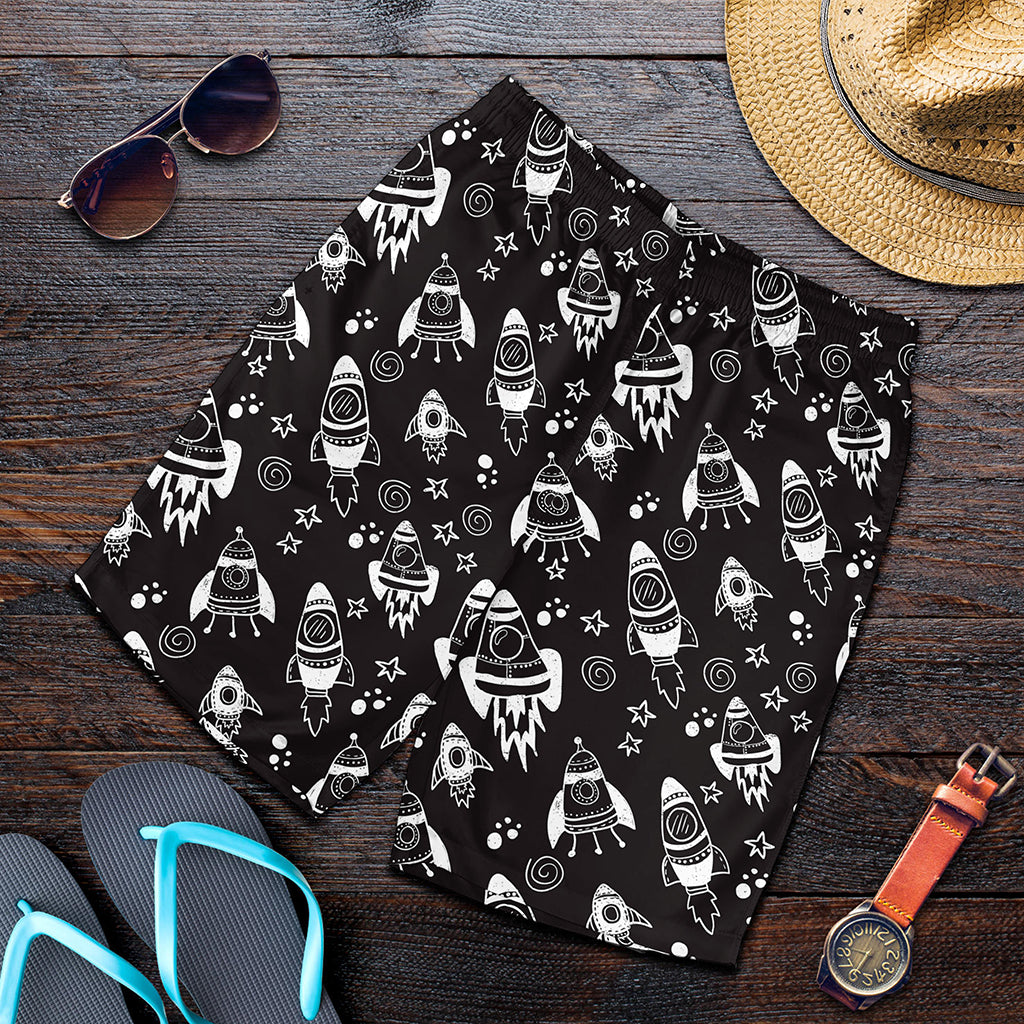 Black And White Rocket Pattern Print Men's Shorts
