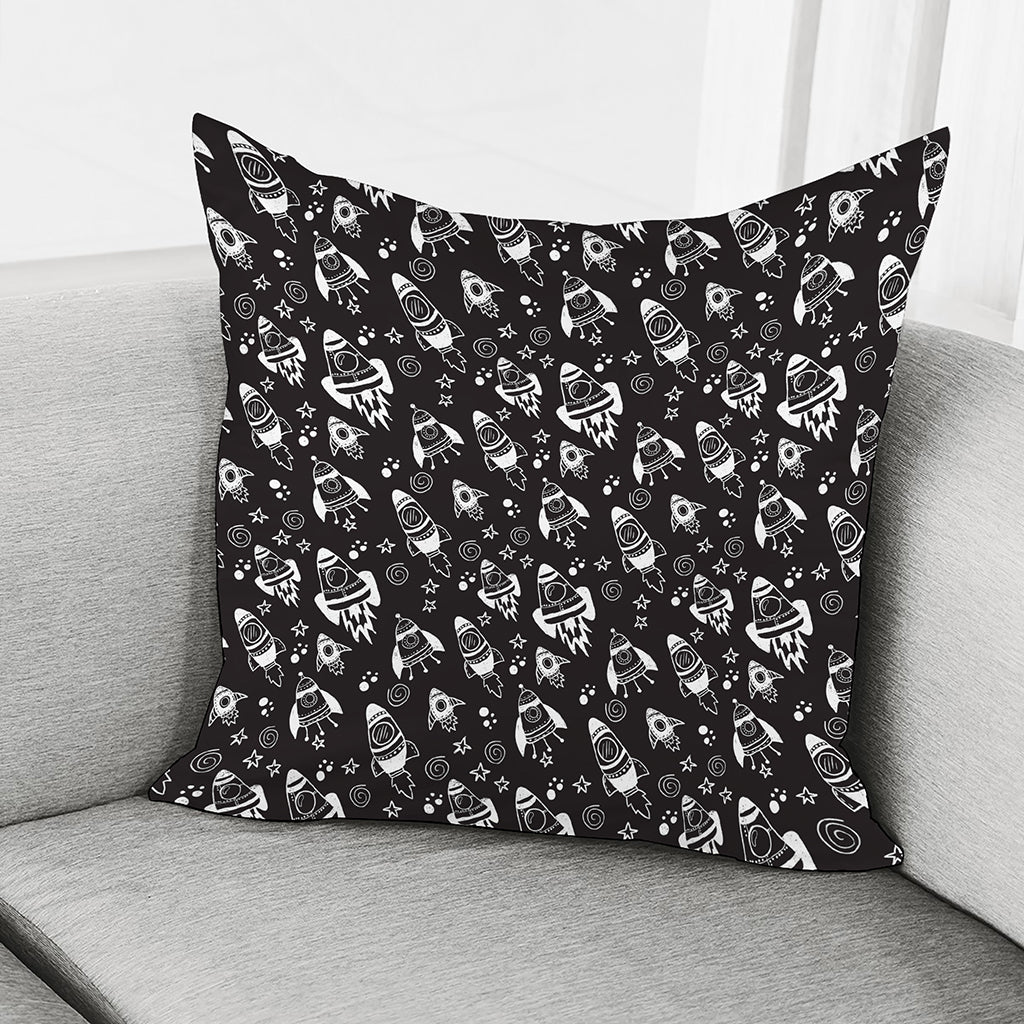 Black And White Rocket Pattern Print Pillow Cover