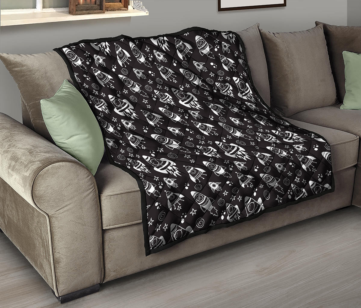 Black And White Rocket Pattern Print Quilt