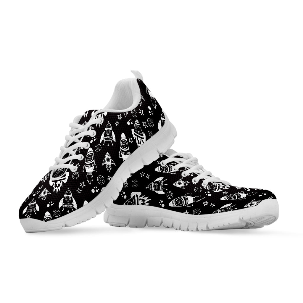 Black And White Rocket Pattern Print White Sneakers