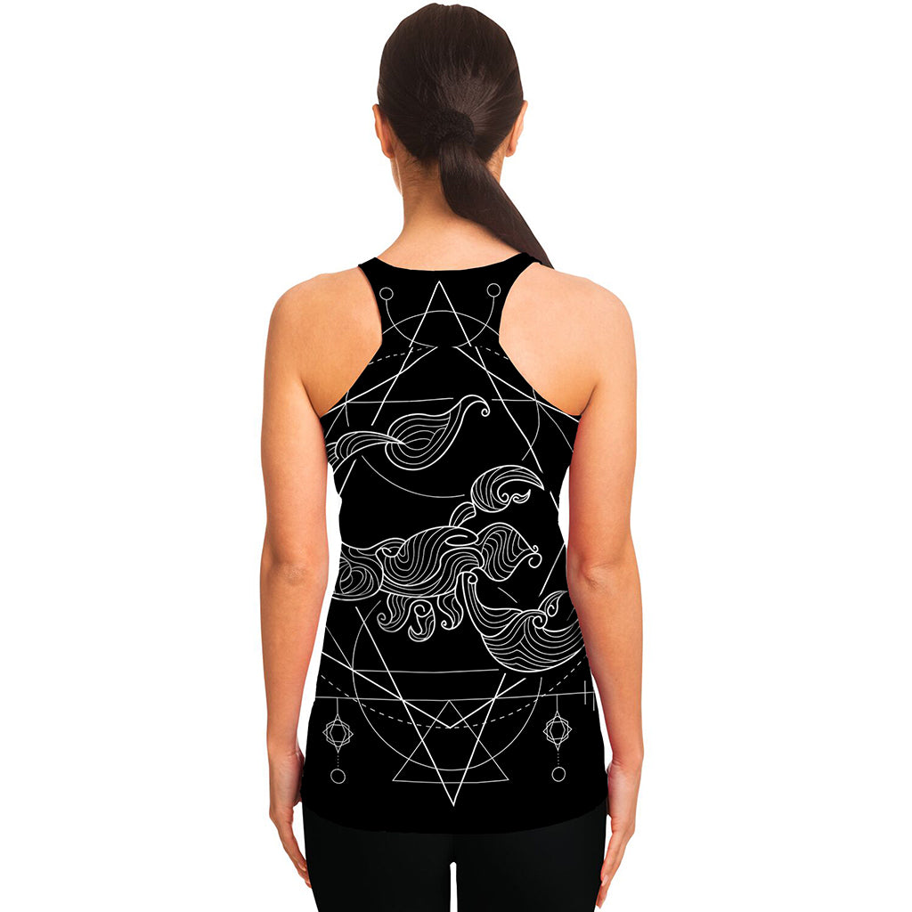 Black And White Scorpio Sign Print Women's Racerback Tank Top