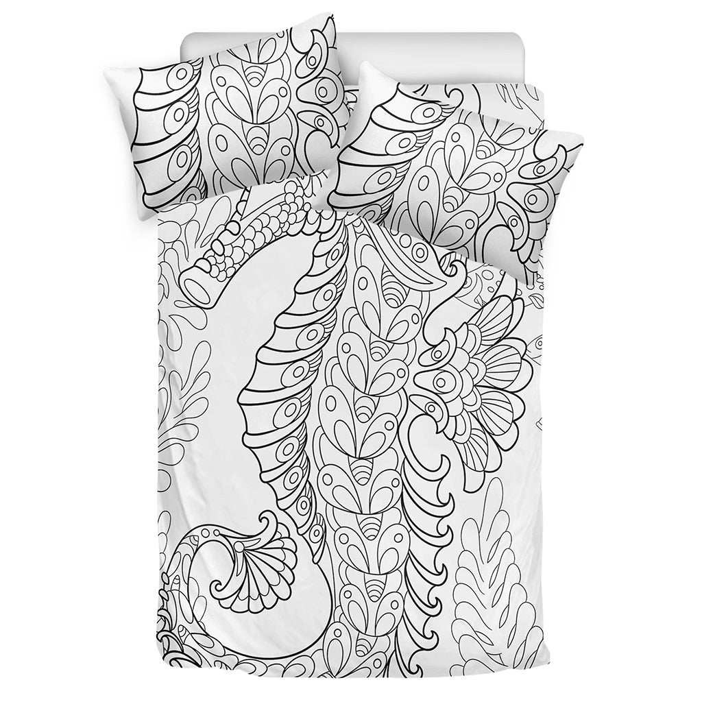 Black And White Seahorse Print Duvet Cover Bedding Set