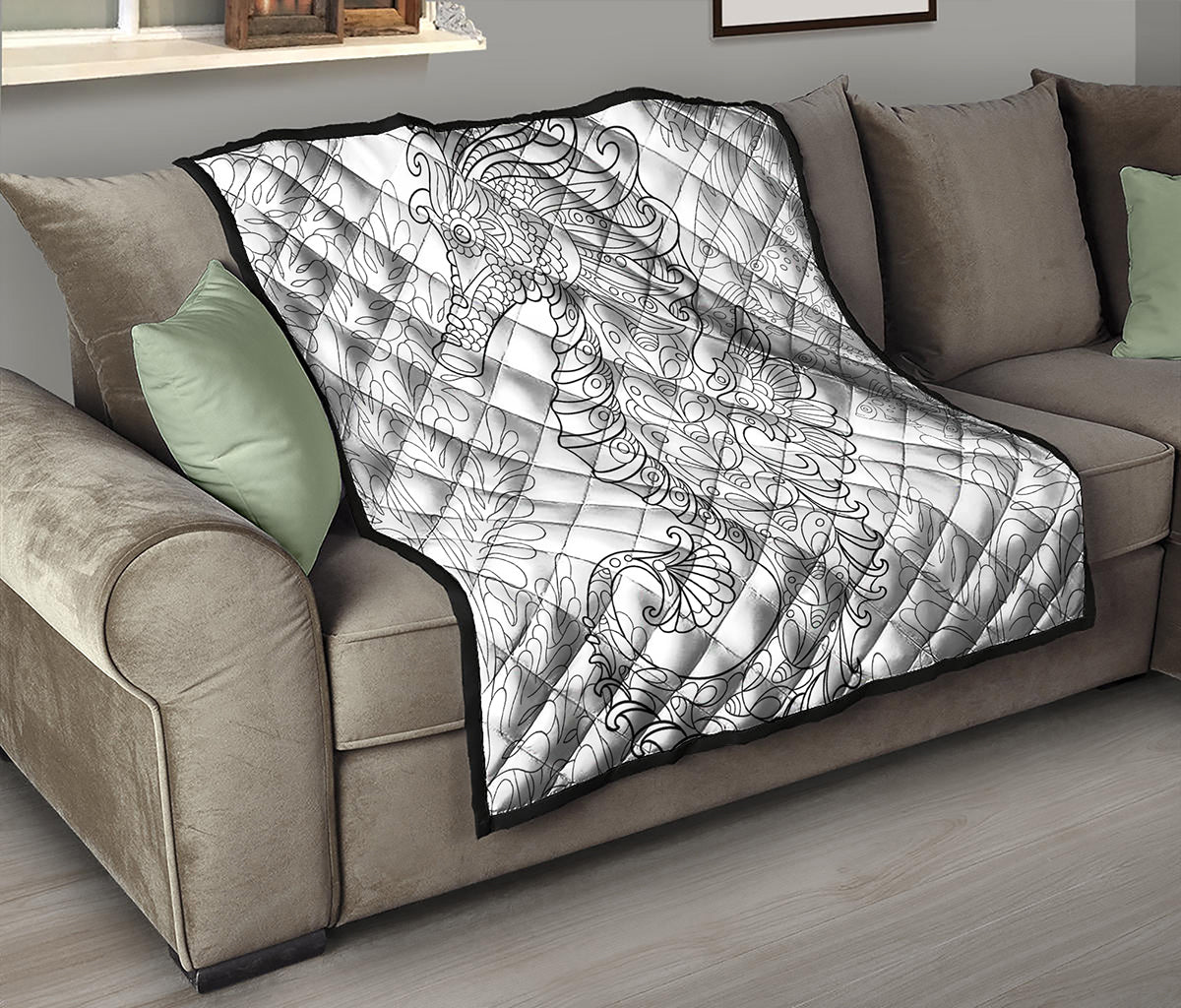 Black And White Seahorse Print Quilt
