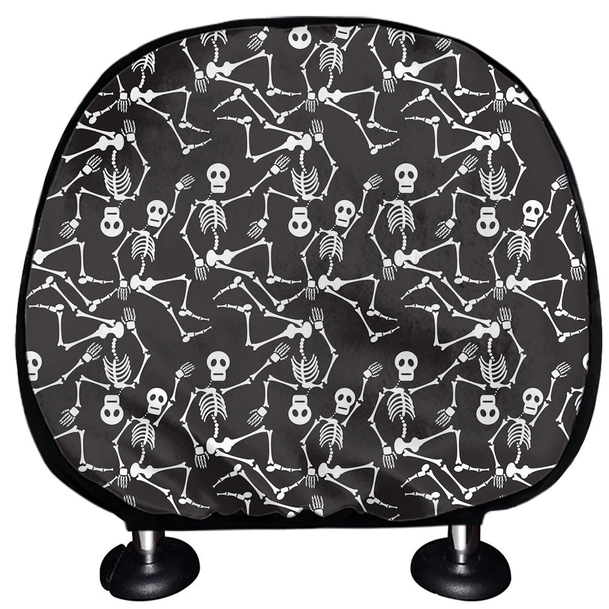 Black And White Skeleton Pattern Print Car Headrest Covers