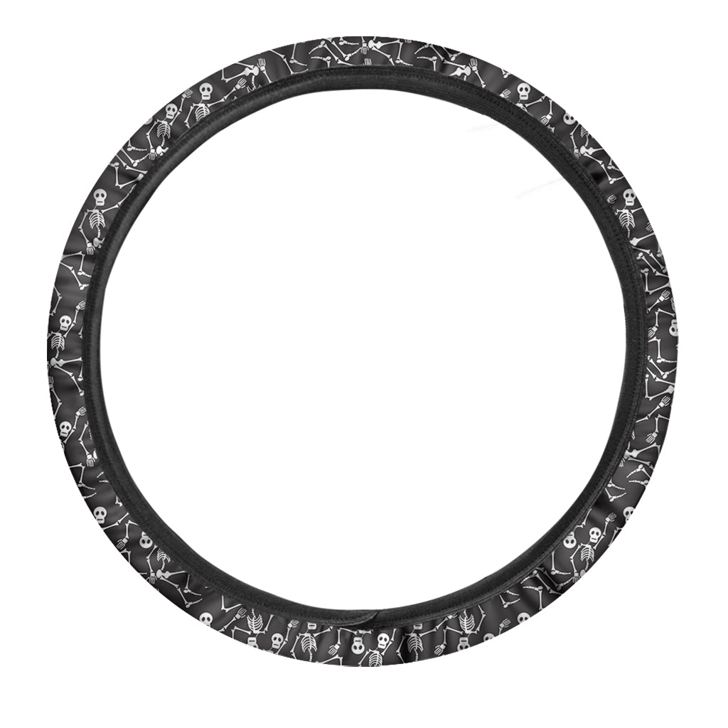 Black And White Skeleton Pattern Print Car Steering Wheel Cover