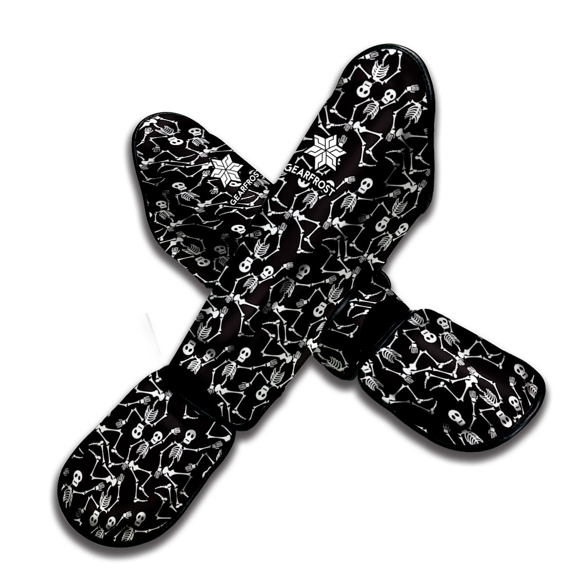 Black And White Skeleton Pattern Print Muay Thai Shin Guard