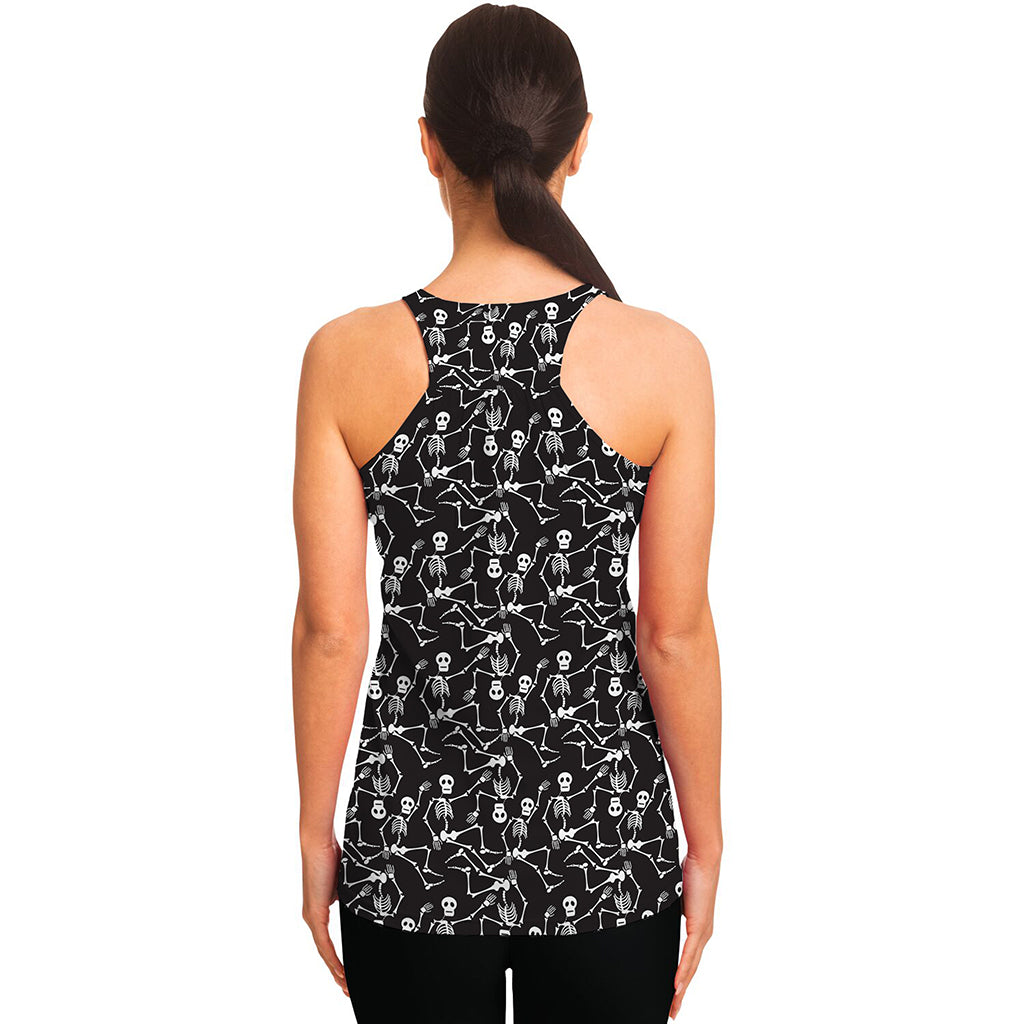 Black And White Skeleton Pattern Print Women's Racerback Tank Top