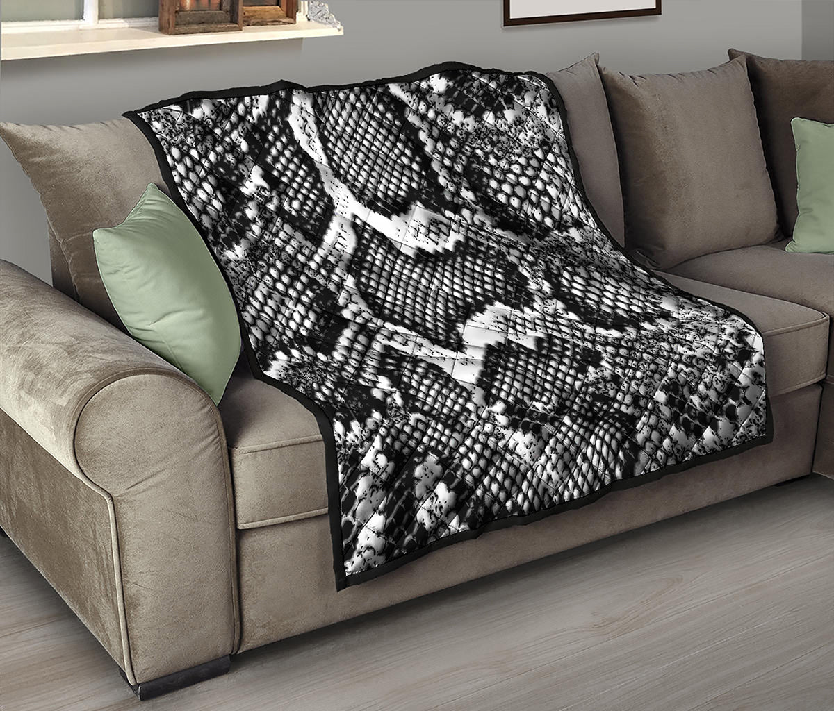 Black And White Snakeskin Print Quilt