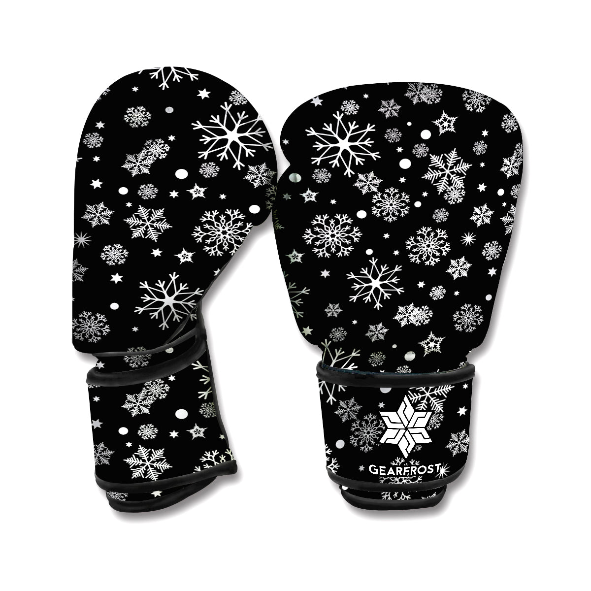 Black And White Snowflake Pattern Print Boxing Gloves