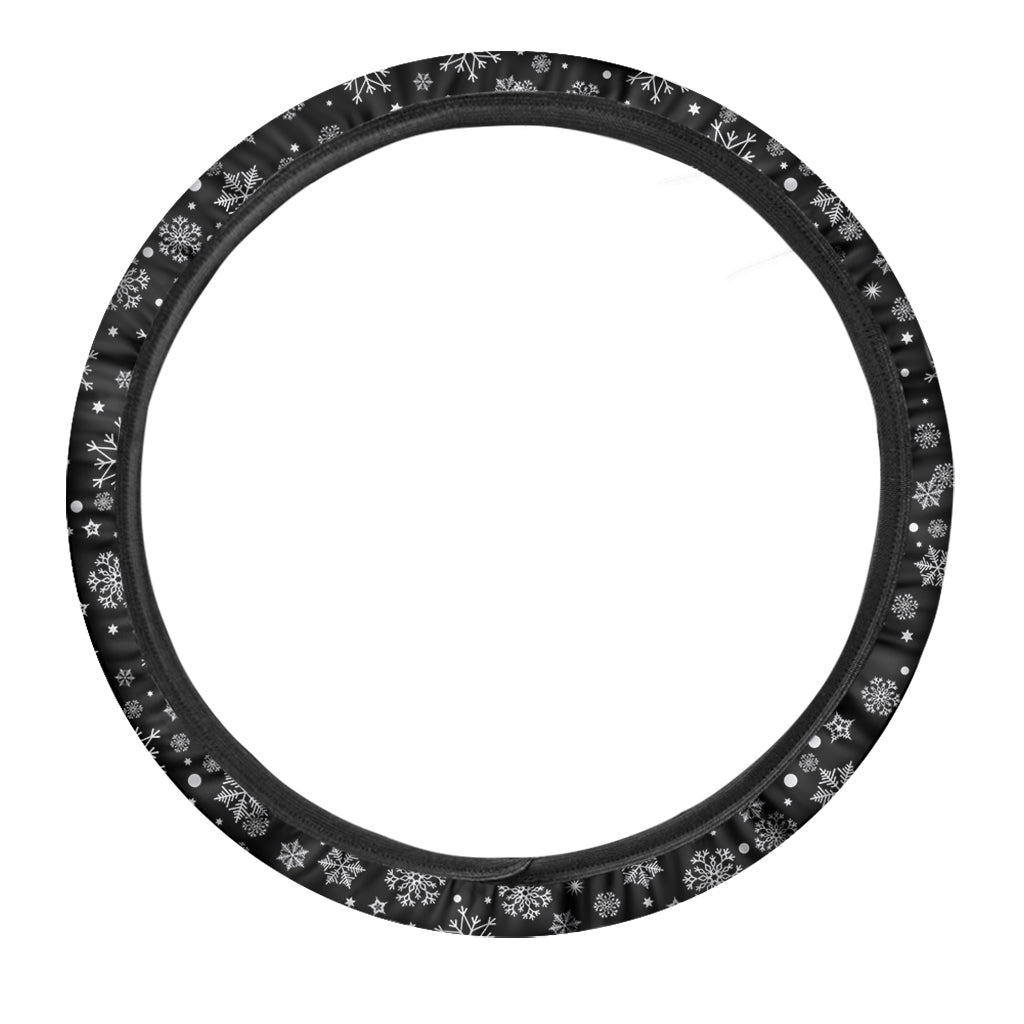 Black And White Snowflake Pattern Print Car Steering Wheel Cover