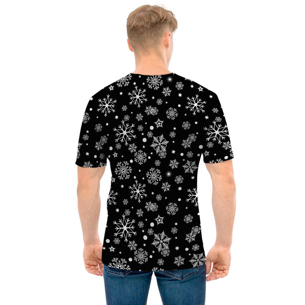 Black And White Snowflake Pattern Print Men's T-Shirt