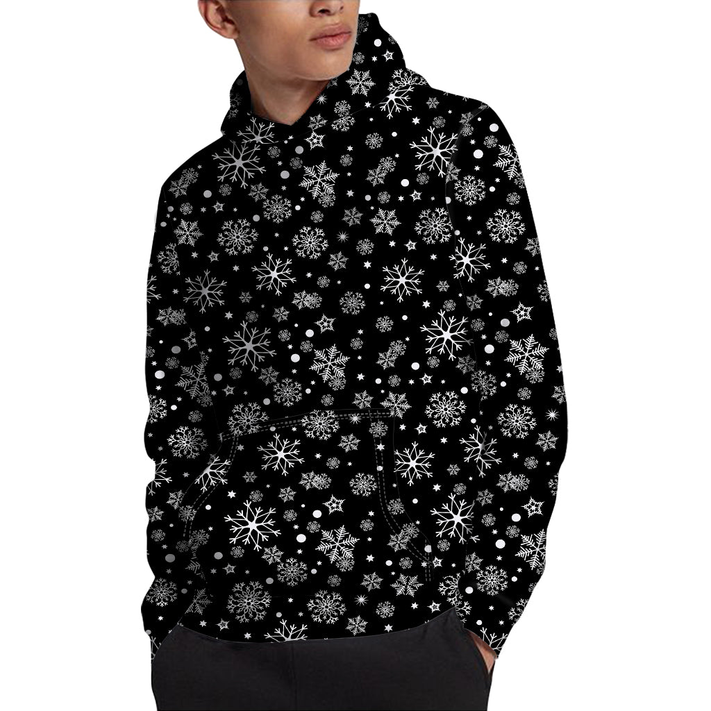 Black And White Snowflake Pattern Print Pullover Hoodie